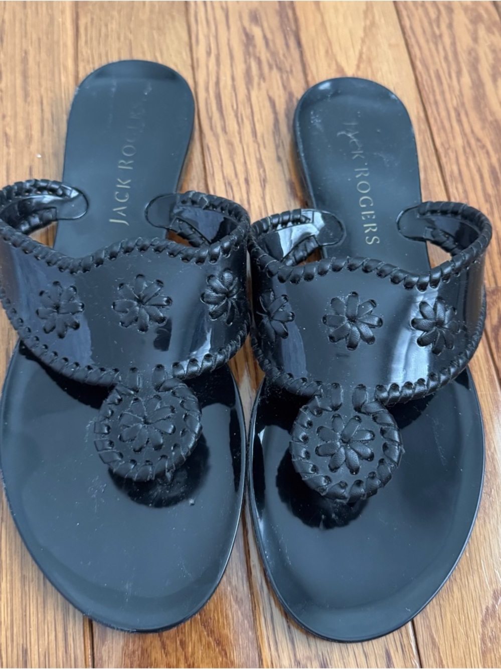 Jack Rogers Black Patent Miller Slide Sandals